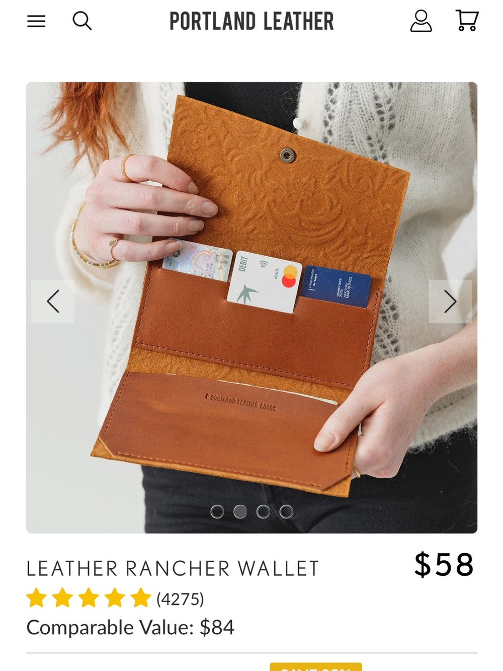 Portland Leather Floral Tooled Rancher Wallet - Tan/Brown - Picture 2 of 5